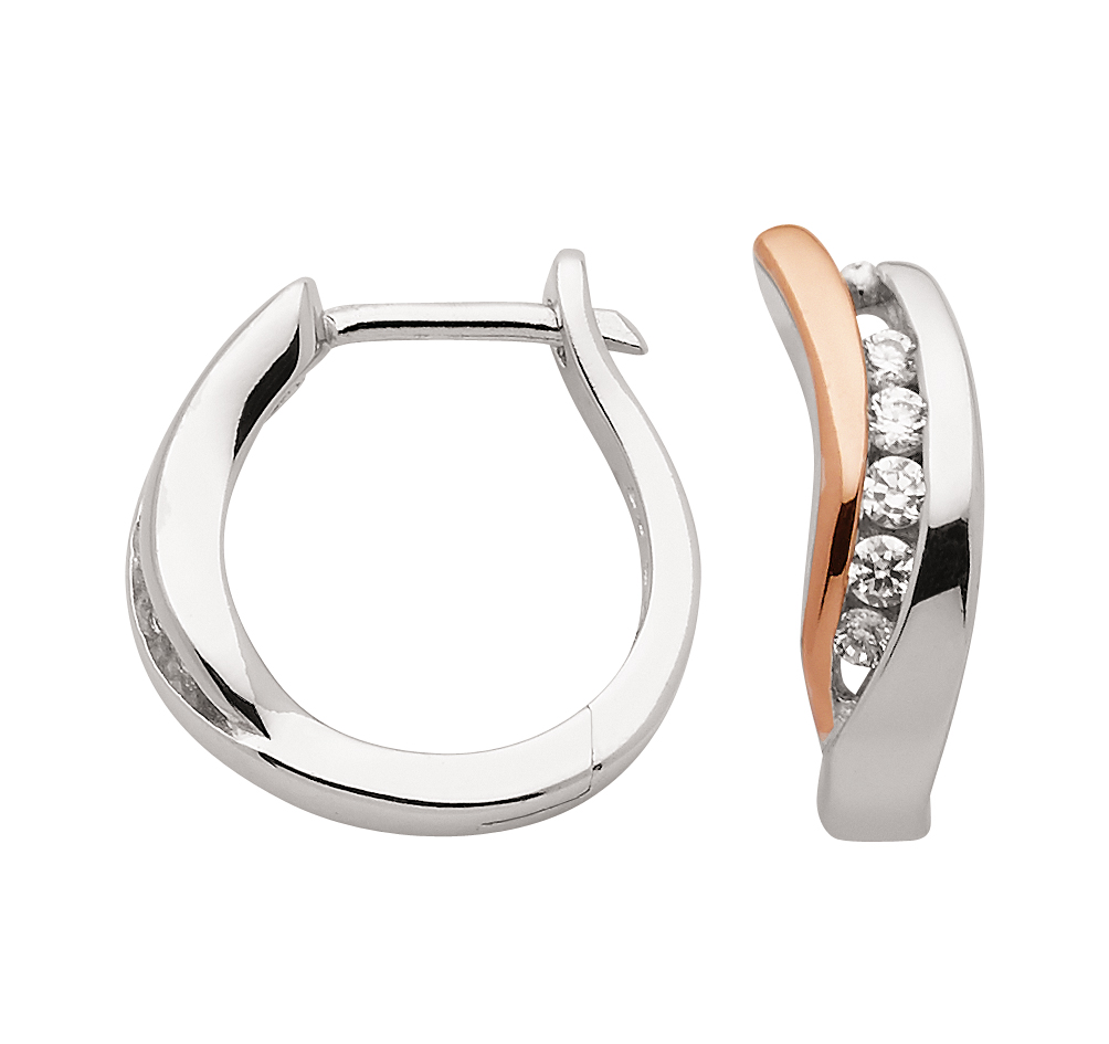 Creolen Bicolor mit Zirkonia aus 925 Sterling Silber