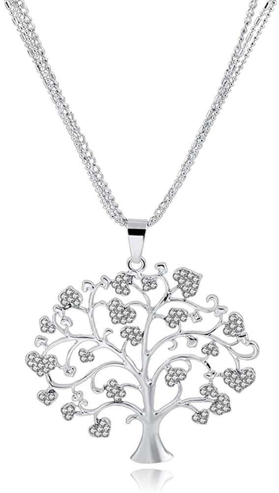 Baum Anhänger mit Zirkoniasteinen und Halskette 76cm