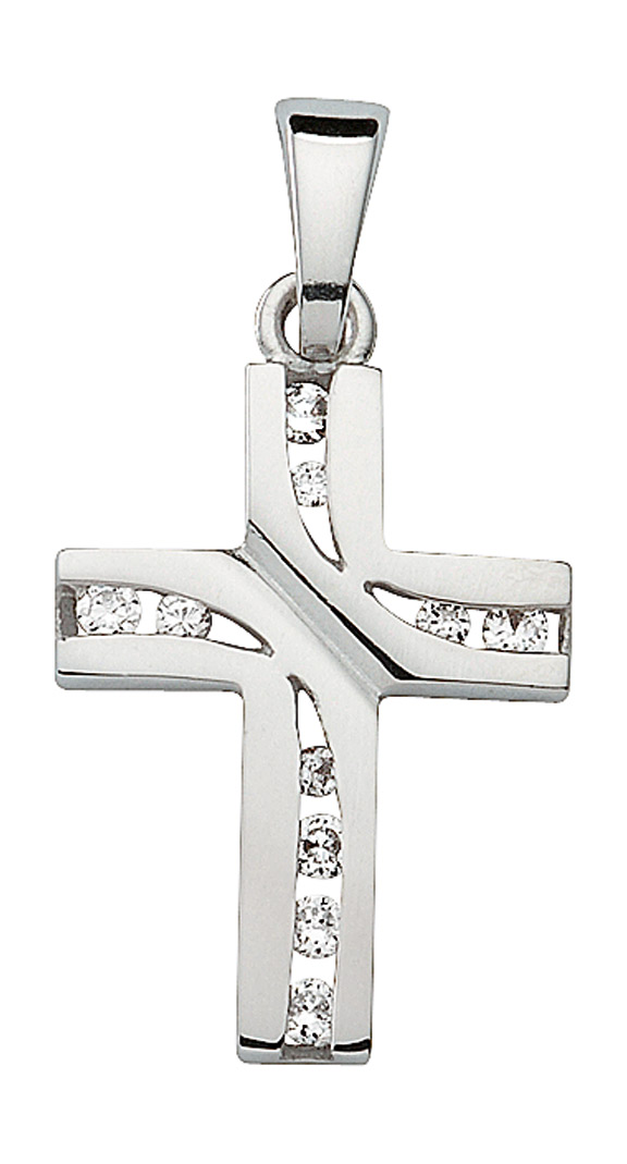 Anhänger Kreuz 925 Sterling Silber mit Zirkonia Kreuzanhänger rhodiniert