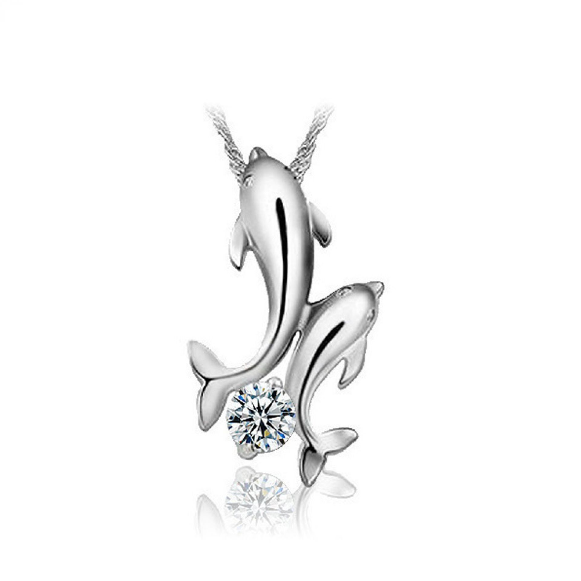 Kette mit Delfin Anhänger mit Zirkonia 44cm