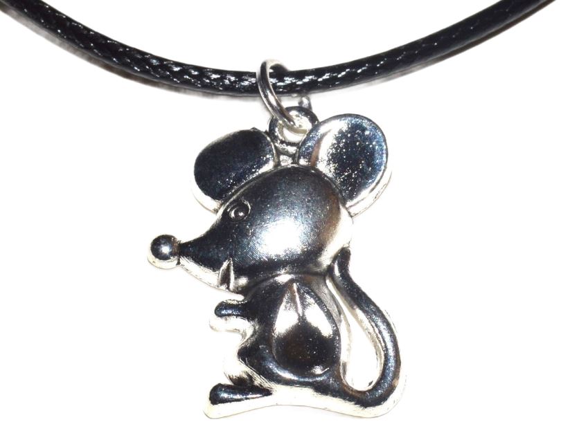 Maus Anhänger mit Leder Kette