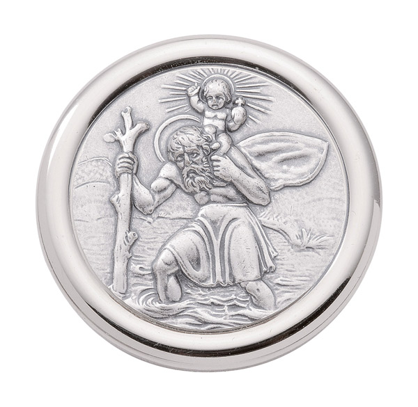 Christophorus Autoplakette Schutzpatron der Reisenden aus Alpacca oxidiert