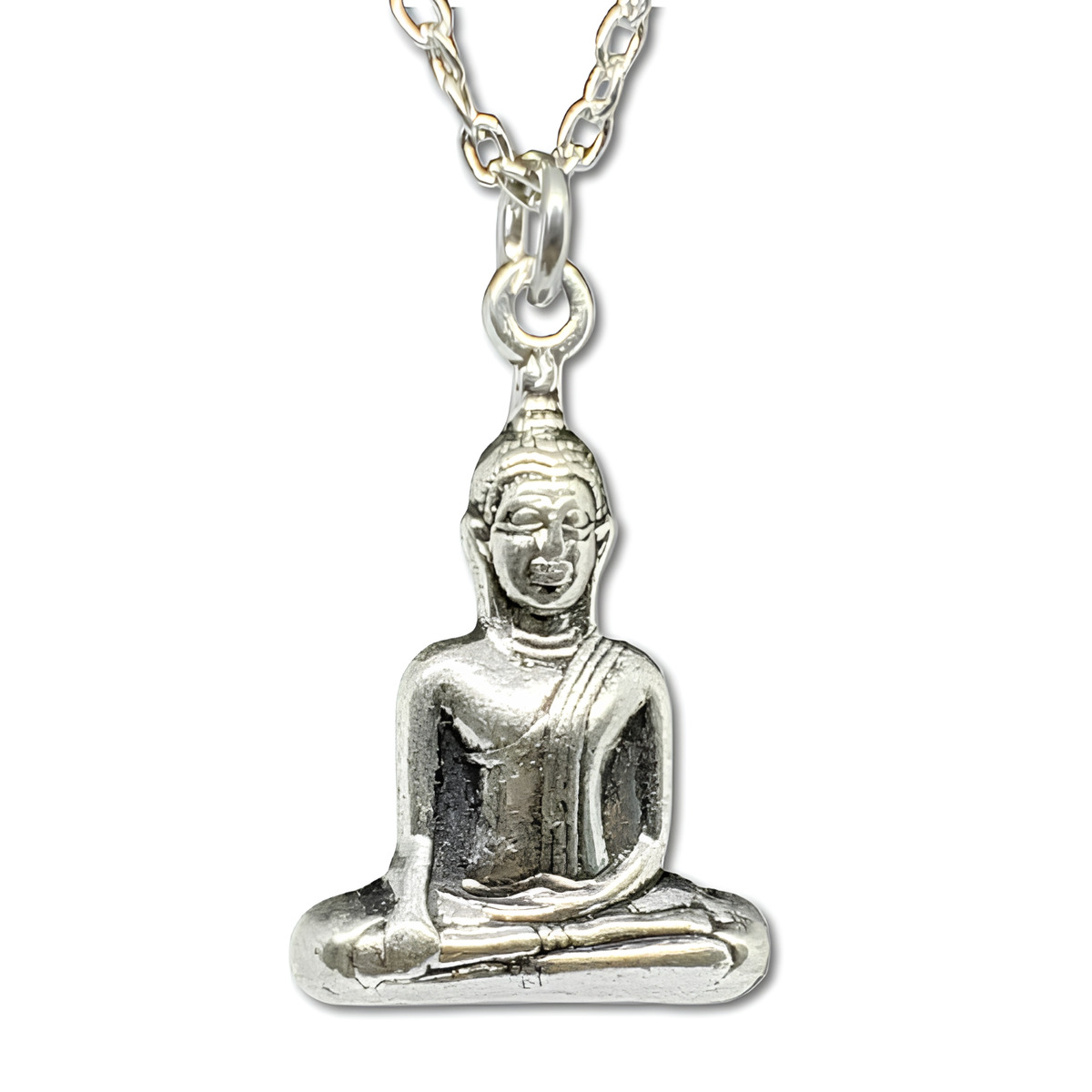 Buddha Anhänger, Thai Buda, Halskette, Meditation Schmuck, Silberfarben, Spiritueller Schmuck
