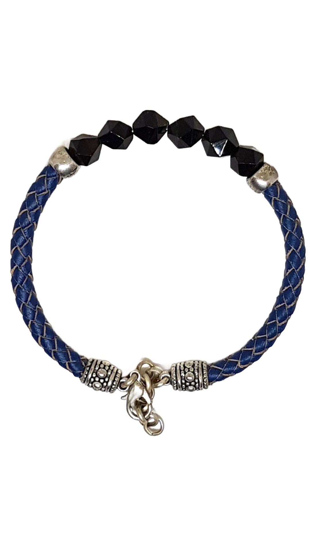 Armband aus echt Leder mit echten Onyx Steinen von Lanzarote (Handarbeit)
