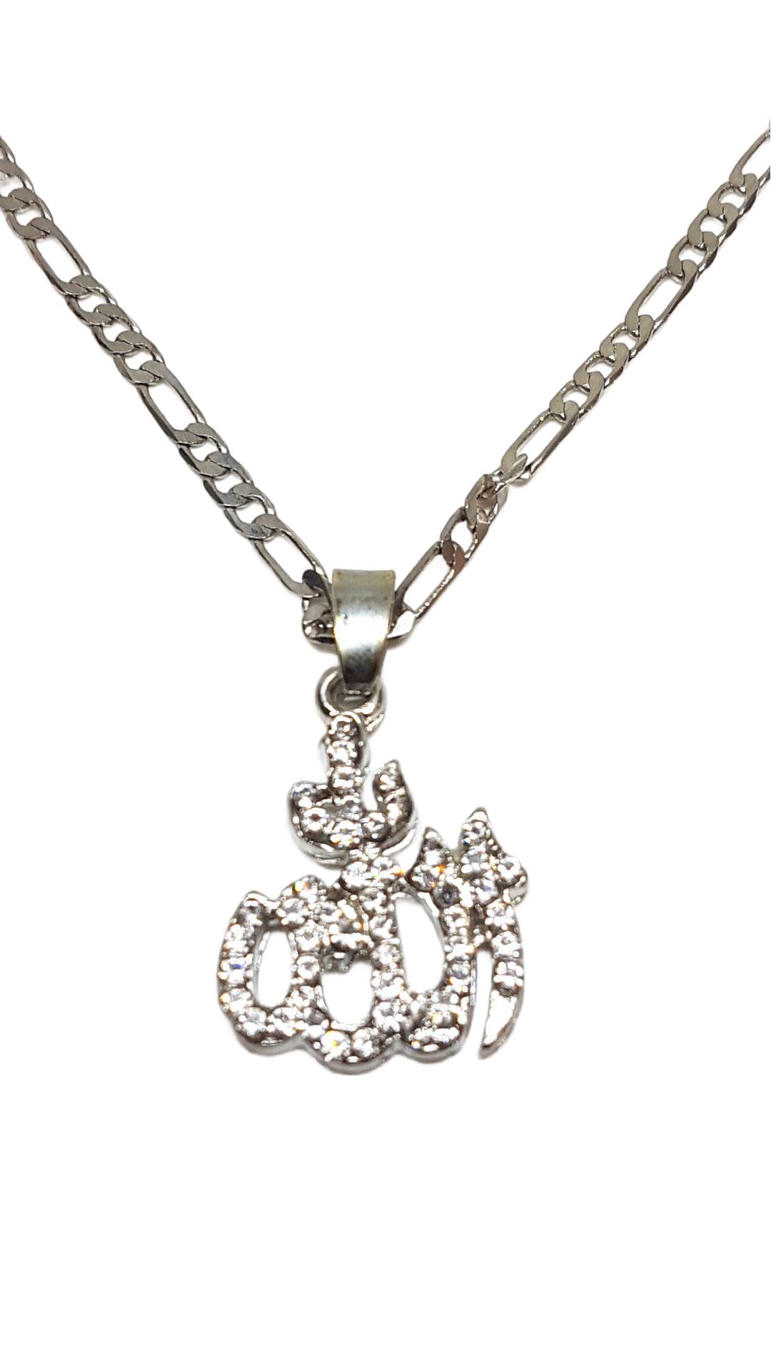 Anhänger Allah mit Kette und Zirkoniasteinen